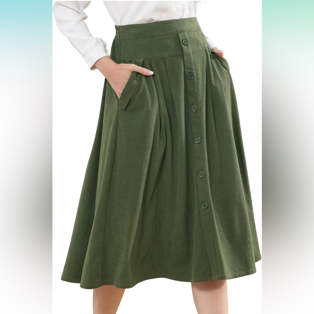 NWT Corduroy Vintage High Waist Long Pleated Skirts A-line, MULTI COLORS